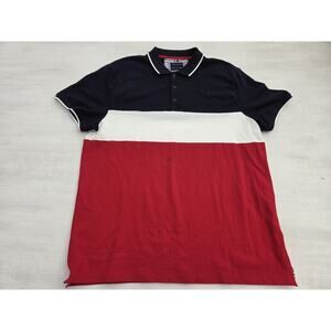 Denim Flower Ricky Singh Mens 2XL Red White Blue Stripe Polo Shirt Short Sleeve